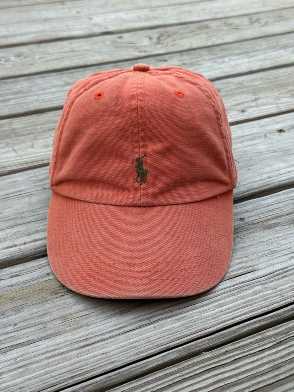 Vintage Polo Ralph Lauren Kids Orange with Green Pony Logo Dad Cap Hat OSFA